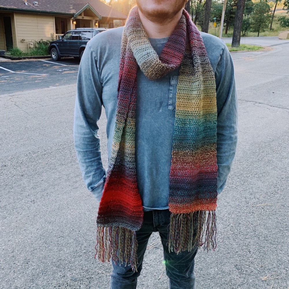 Handmade Crochet Unisex Extra Long Oversized Colorful Scarf with Fringe - Picture 10 of 10